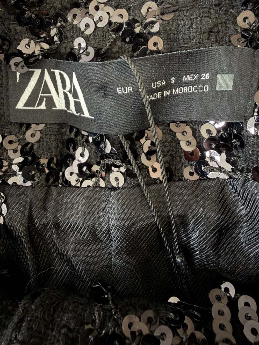 Zara Black Sequined Fringed Round Neck Blazer Jacket Sz. S NWT - Picture 5 of 5